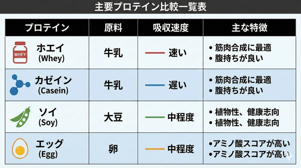 主要プロテイン比較一覧表